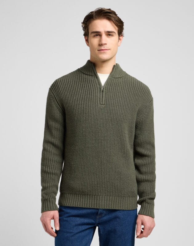 סוודר בסריגת חצי רוכסן