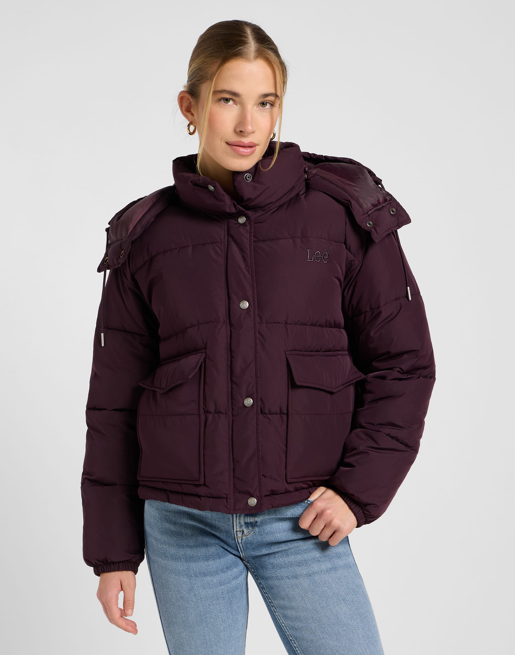 מעיל PUFFER קצר עם קפוצ'ון נשלף