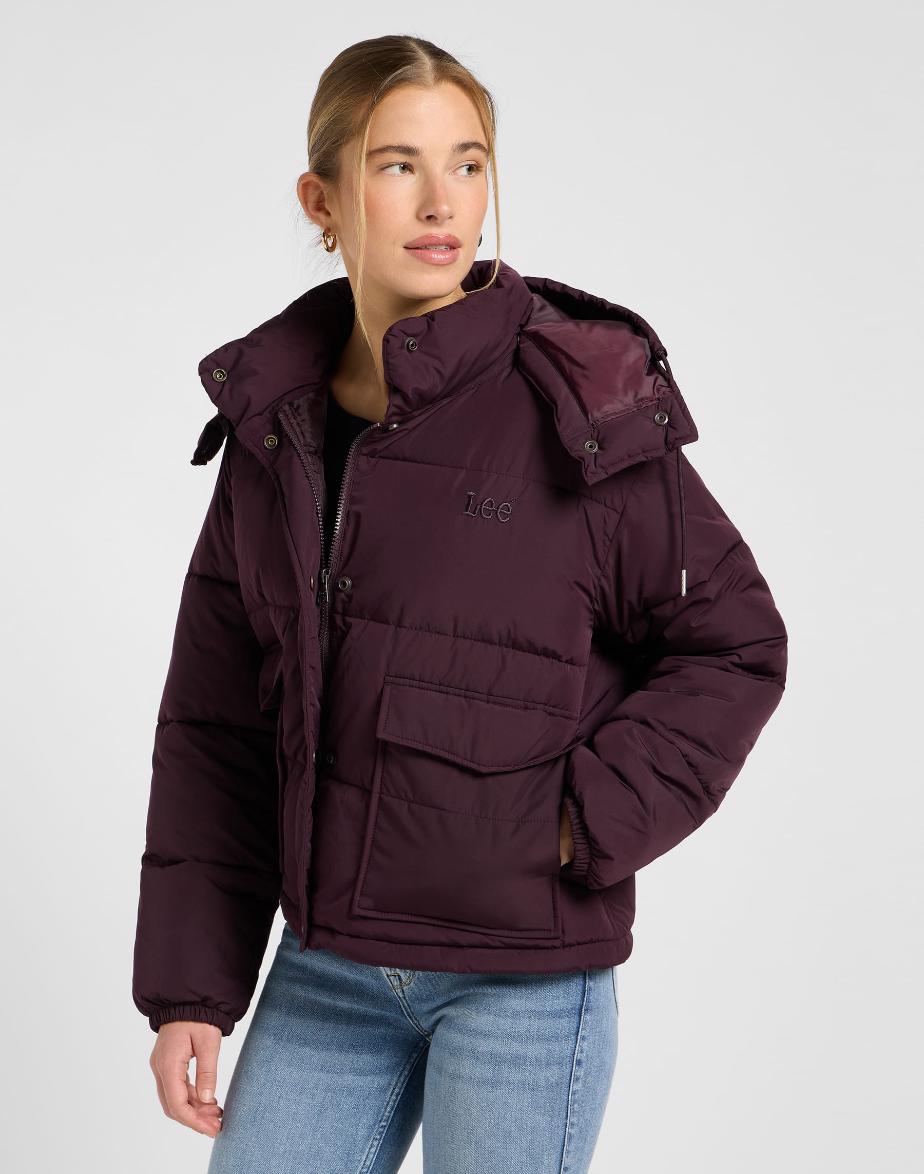מעיל PUFFER קצר עם קפוצ'ון נשלף